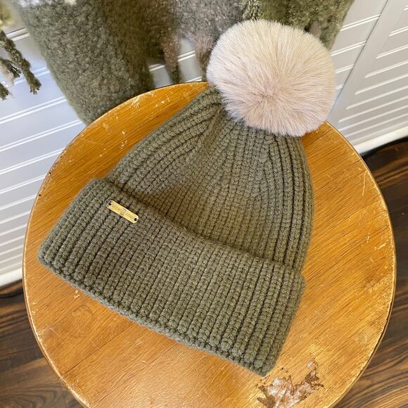 Steve Madden Olive Green and Tan Scarf Hat Glove Set - Picture 7 of 11